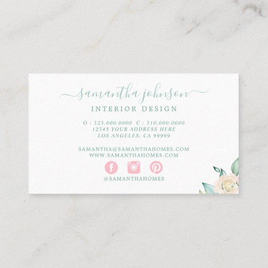 Waterverf Pastel Floral Botanisch Visitekaartje (Achterkant)