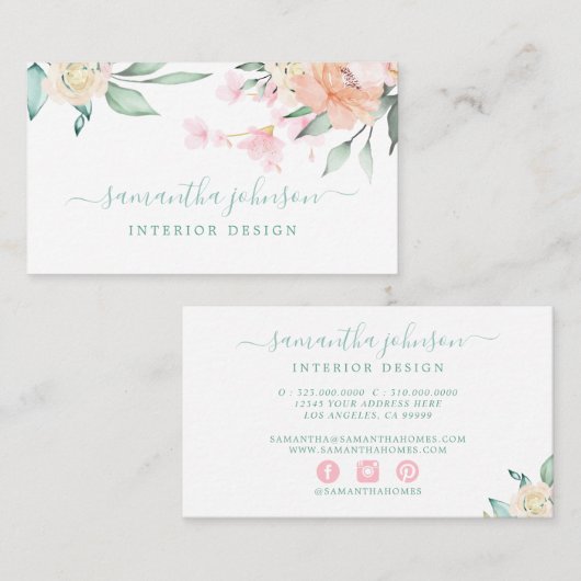 Waterverf Pastel Floral Botanisch Visitekaartje (Voorkant / Achterkant)