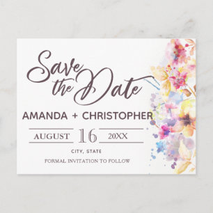 Waterverf Pastel Floral   Briefkaart Datum opslaan