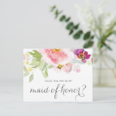 Waterverf Pastel Floral is mijn dienstmeisje van d Uitnodiging Briefkaart (Staand voorkant)