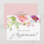 Waterverf Pastel Floral is mijn JR Bridesmaid Kaar Uitnodiging Briefkaart (Voorkant / Achterkant)