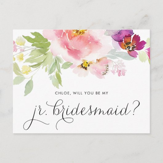 Waterverf Pastel Floral is mijn JR Bridesmaid Kaar Uitnodiging Briefkaart (Voorkant)