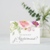 Waterverf Pastel Floral is mijn JR Bridesmaid Kaar Uitnodiging Briefkaart (Staand voorkant)