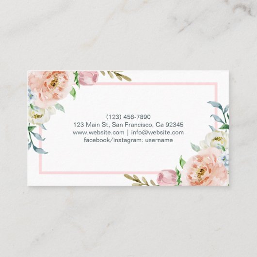 Waterverf Pastel Floral Lijst Roze en wit Visitekaartje (Achterkant)