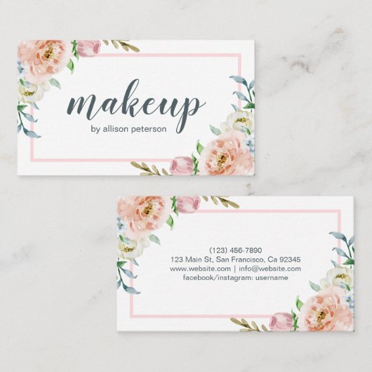 Waterverf Pastel Floral Lijst Roze en wit Visitekaartje (Voorkant / Achterkant)