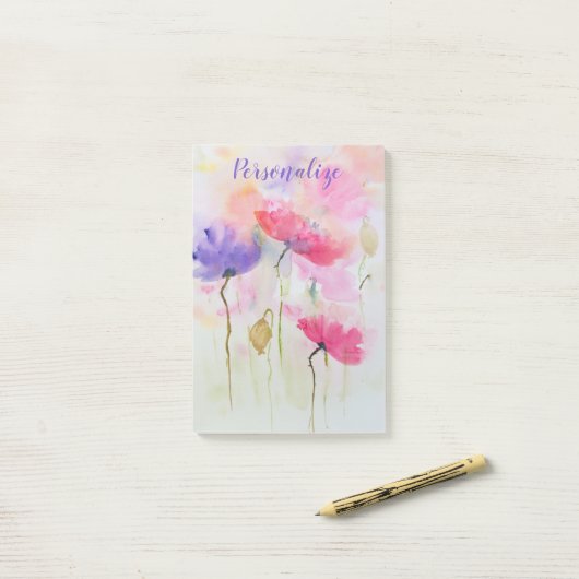 Waterverf Pastel Floral Post-it® Notes (Op bureau)