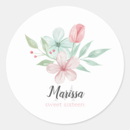 Waterverf Pastel Floral Quinceanera Birthday Ronde Sticker