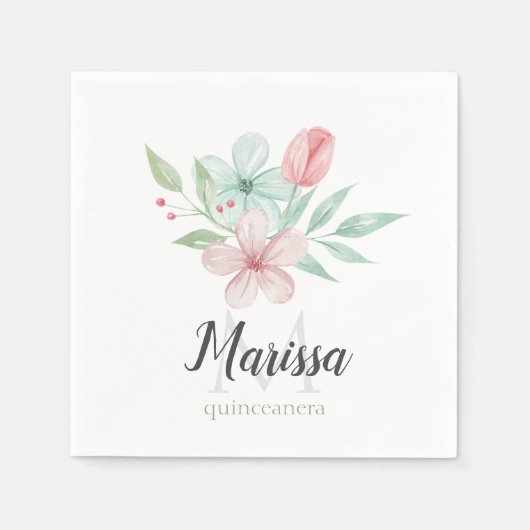 Waterverf Pastel Floral Quinceanera Birthday Servet (Voorkant)