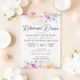 Waterverf Pastel Floral Rehearsal Dinner Kaart