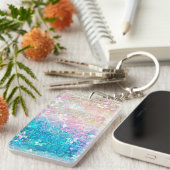  Waterverf Pastel Floral roze en blauw Sleutelhanger (Voorkant Rechts)