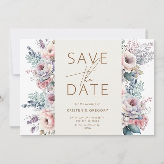 Waterverf Pastel Floral Save The Date Kaart (Voorkant)