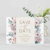 Waterverf Pastel Floral Save The Date Kaart (Staand voorkant)