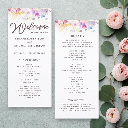 Waterverf Pastel Floral Wedding Programme Programmakaart