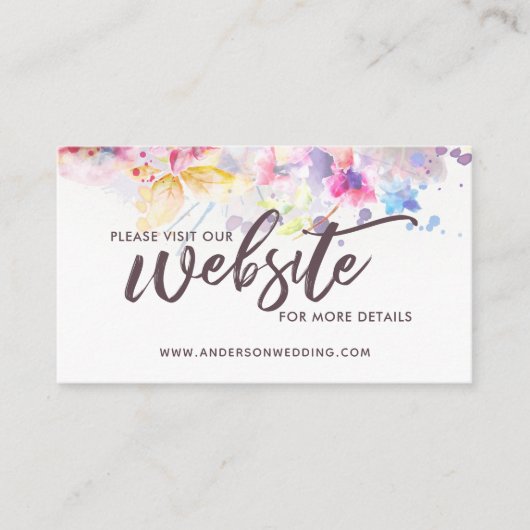 Waterverf Pastel Floral Wedding Website Informatiekaartje (Voorkant)
