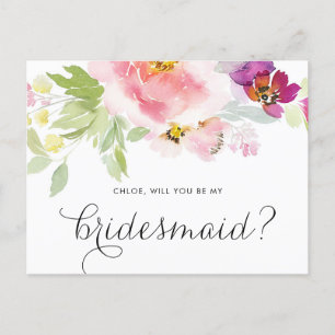 Waterverf Pastel Floral zal je mijn Bridesmaid zij Uitnodiging Briefkaart