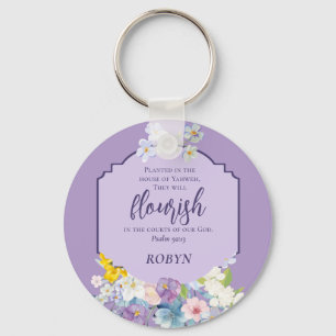Waterverf Pastel Flowers Bijbelvers gepersonalisee Sleutelhanger