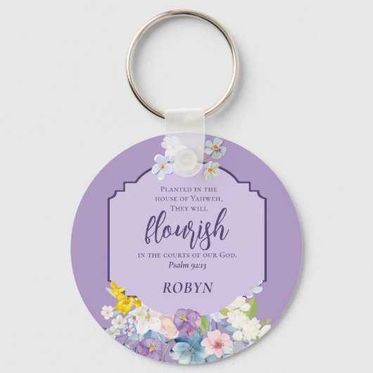 Waterverf Pastel Flowers Bijbelvers gepersonalisee Sleutelhanger (Voorkant)