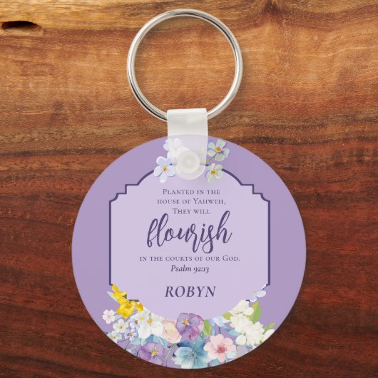 Waterverf Pastel Flowers Bijbelvers gepersonalisee Sleutelhanger (Voorkant)