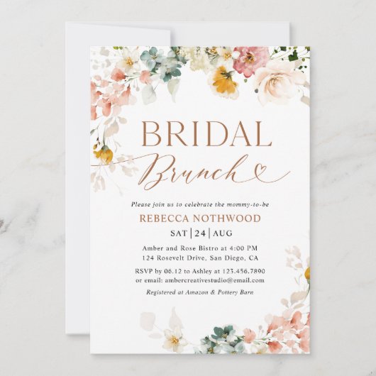Waterverf Pastel Flowers Bridal Brunch Invitation Kaart (Voorkant)
