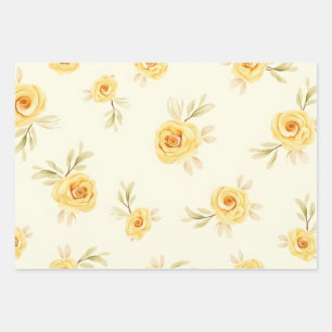 Waterverf Pastel Gele Rozen Inpakpapier Vel