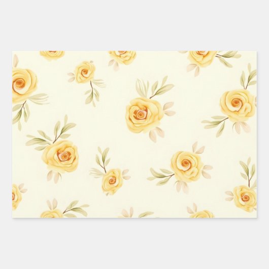 Waterverf Pastel Gele Rozen Inpakpapier Vel (Voorkant)