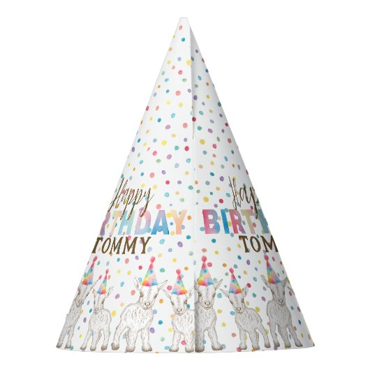 Waterverf Pastel Goat Petting Zoo Verjaardag Feesthoedjes (Achterkant)