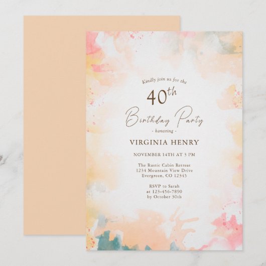 Waterverf Pastel Gold 40e verjaardagsfeestje Kaart (Voorkant / Achterkant)