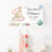 Waterverf Pastel Green Dragon op een roze wolk Spandoek (Insitu)
