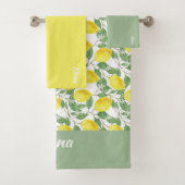 Waterverf pastel groen geel citroenmotief naam bad handdoek (Insitu)