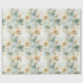 Waterverf pastel groen wit goud wilde bloemen cadeaupapier (Vlak)