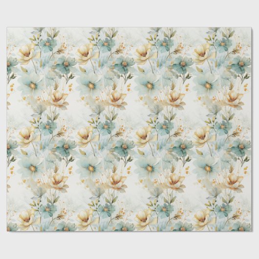 Waterverf pastel groen wit goud wilde bloemen cadeaupapier (Vlak)