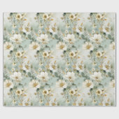 Waterverf pastel groene en witte wilde bloemen cadeaupapier (Vlak)
