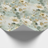 Waterverf pastel groene en witte wilde bloemen cadeaupapier (Hoek)