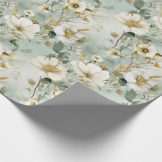 Waterverf pastel groene en witte wilde bloemen cadeaupapier (Hoek)