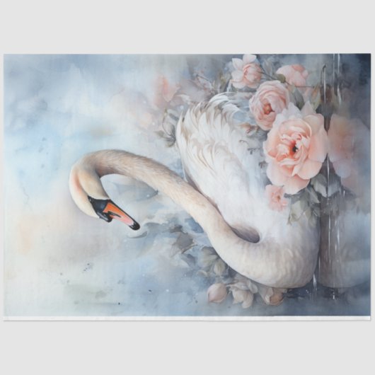 Waterverf pastel groene perzik blush witte zwaan tissuepapier (Voorkant)