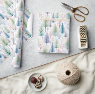Waterverf Pastel Kerstmis Winter Woud Cadeaupapier