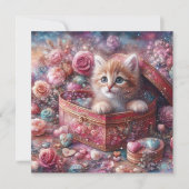 Waterverf Pastel Kitten Hart Snoep Valentijn Feestdagenkaart (Voorkant)