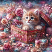 Waterverf Pastel Kitten Hart Snoep Valentijn Feestdagenkaart