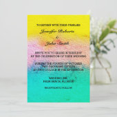 Waterverf Pastel Kleur Blauwgroen Geel Modern Huwe Kaart (Staand voorkant)