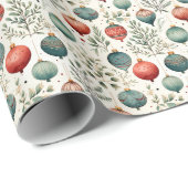 Waterverf pastel kleuren kerstballen cadeaupapier (Rol Hoek)