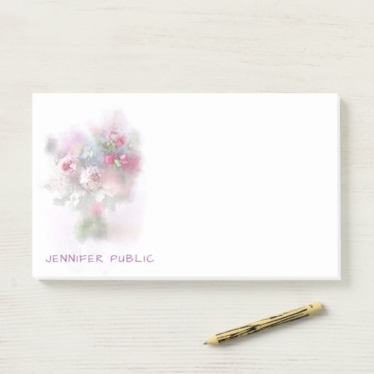 Waterverf Pastel Kleuren Rozen Bloemen Bloemen Post-it® Notes (Op bureau)