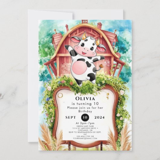 Waterverf Pastel Koe Verjaardag Kaart (Voorkant)