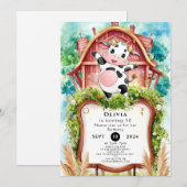 Waterverf Pastel Koe Verjaardag Kaart (Voorkant / Achterkant)