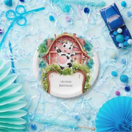 Waterverf Pastel Koe Verjaardag Papieren Bordje (Feest)