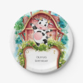 Waterverf Pastel Koe Verjaardag Papieren Bordje (Voorkant)