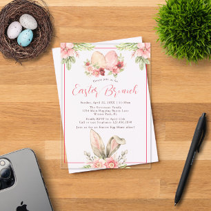 Waterverf Pastel Konijnenoren Bloemige Paasbrunch Acryl Uitnodigingen