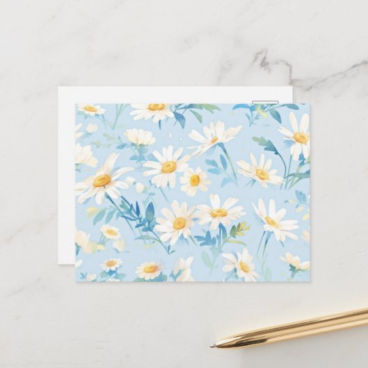 Waterverf pastel madeliefjes briefkaart (Voorkant / Achterkant in situ)