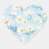 Waterverf pastel madeliefjes hart sticker (Voorkant)