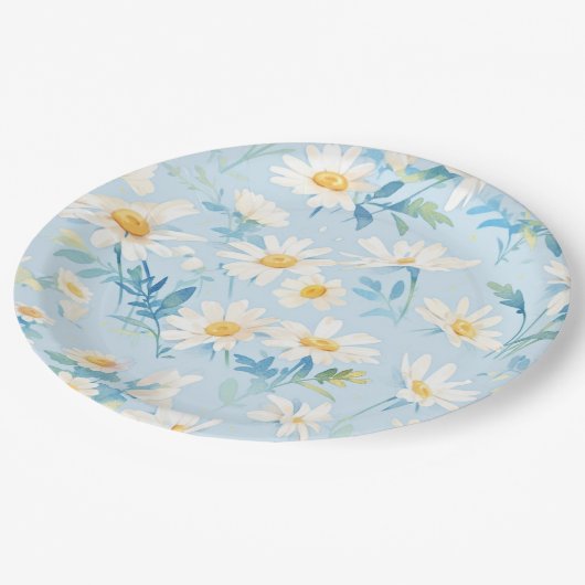 Waterverf pastel madeliefjes papieren bordje (Gekanteld)