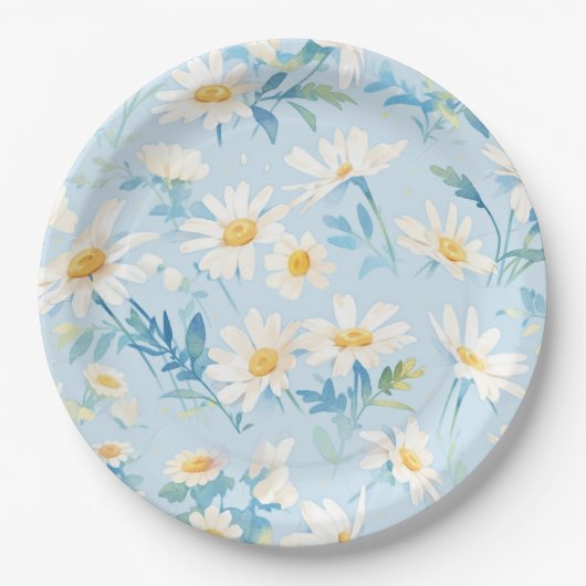 Waterverf pastel madeliefjes papieren bordje (Voorkant)